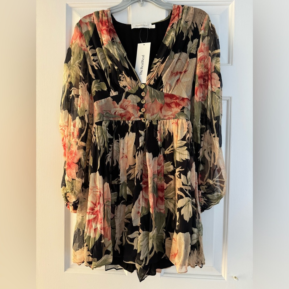 Zimmermann silk floral print romper, size 1, used like new
